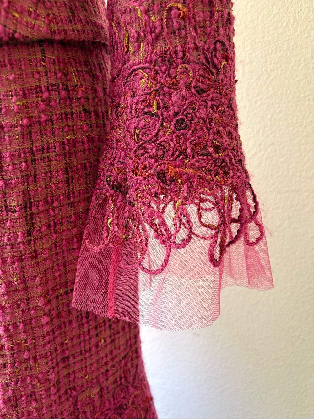 Vintage Rickie Freeman Teri Jon Pink Boucle Tweed Skirt Suit Emboidered Trim 2/4 - Picture 6 of 15